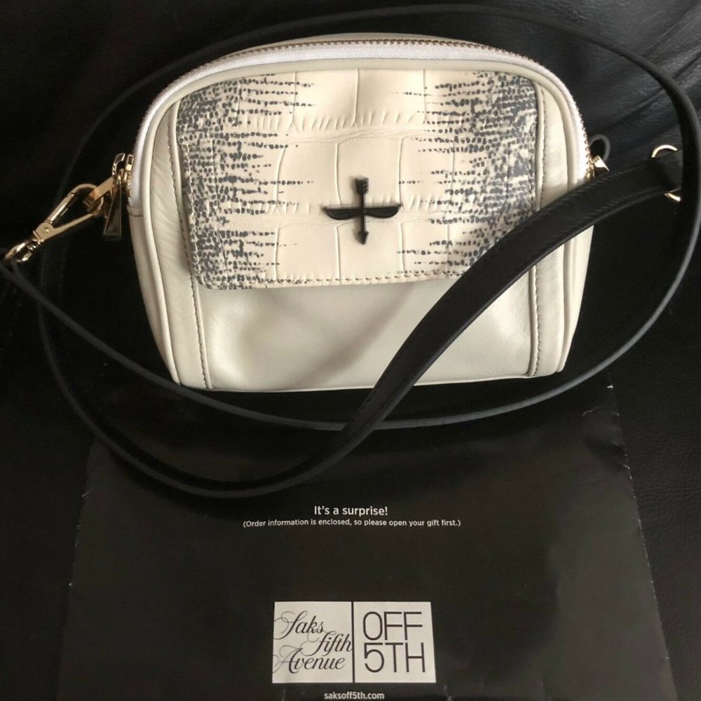 NEW Pour La Victoire Mini Leather Casual Utility Vacation Bag Dust White Goldton